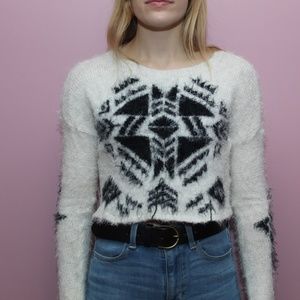 Hollister Fuzzy B&W Patterned Sweater
